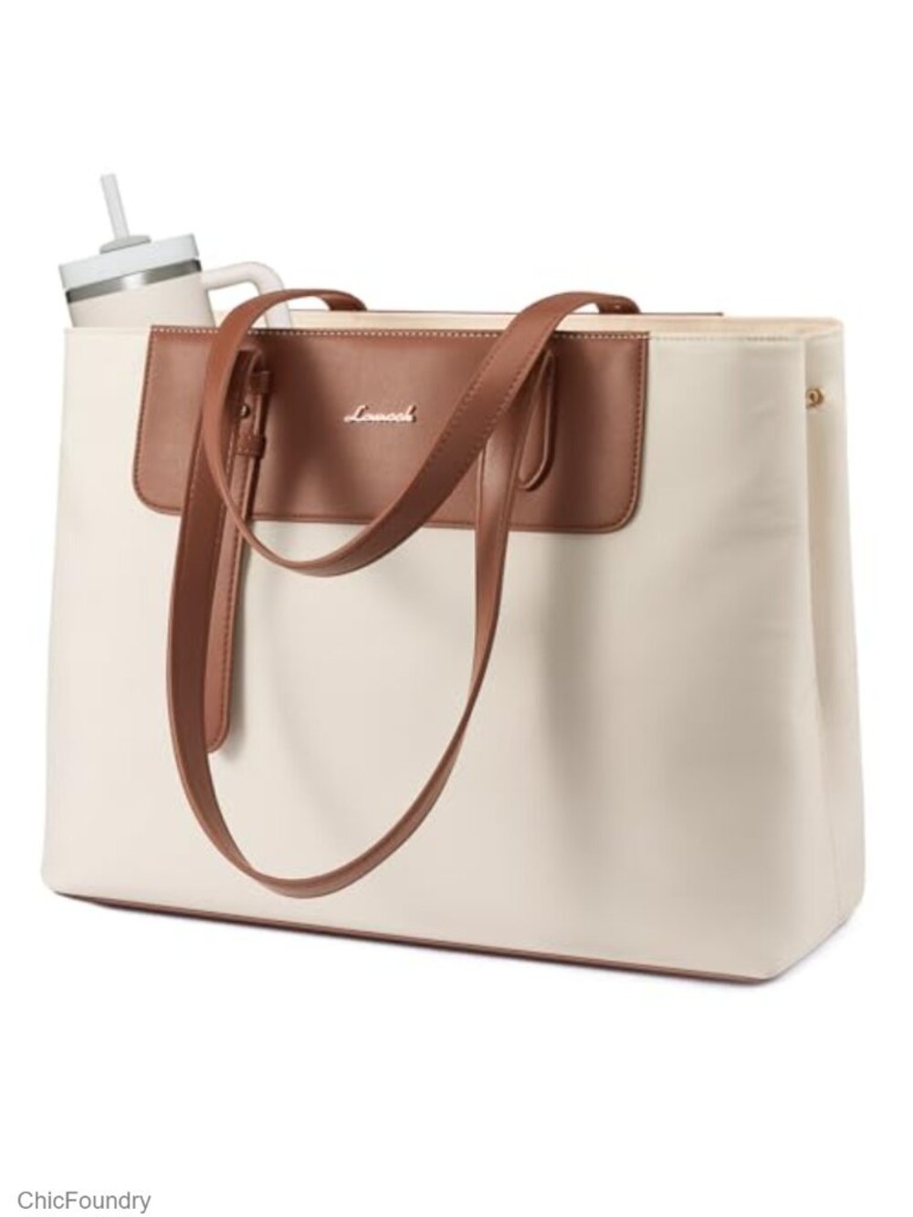Water-Resistant Nylon & PU Leather Laptop Tote for Women 15.6 Inch With Padded